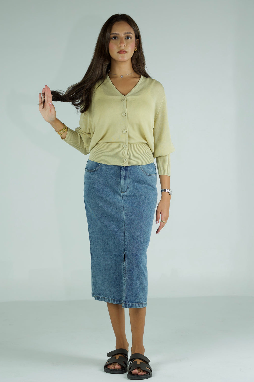 Front slit Denim Skirt
